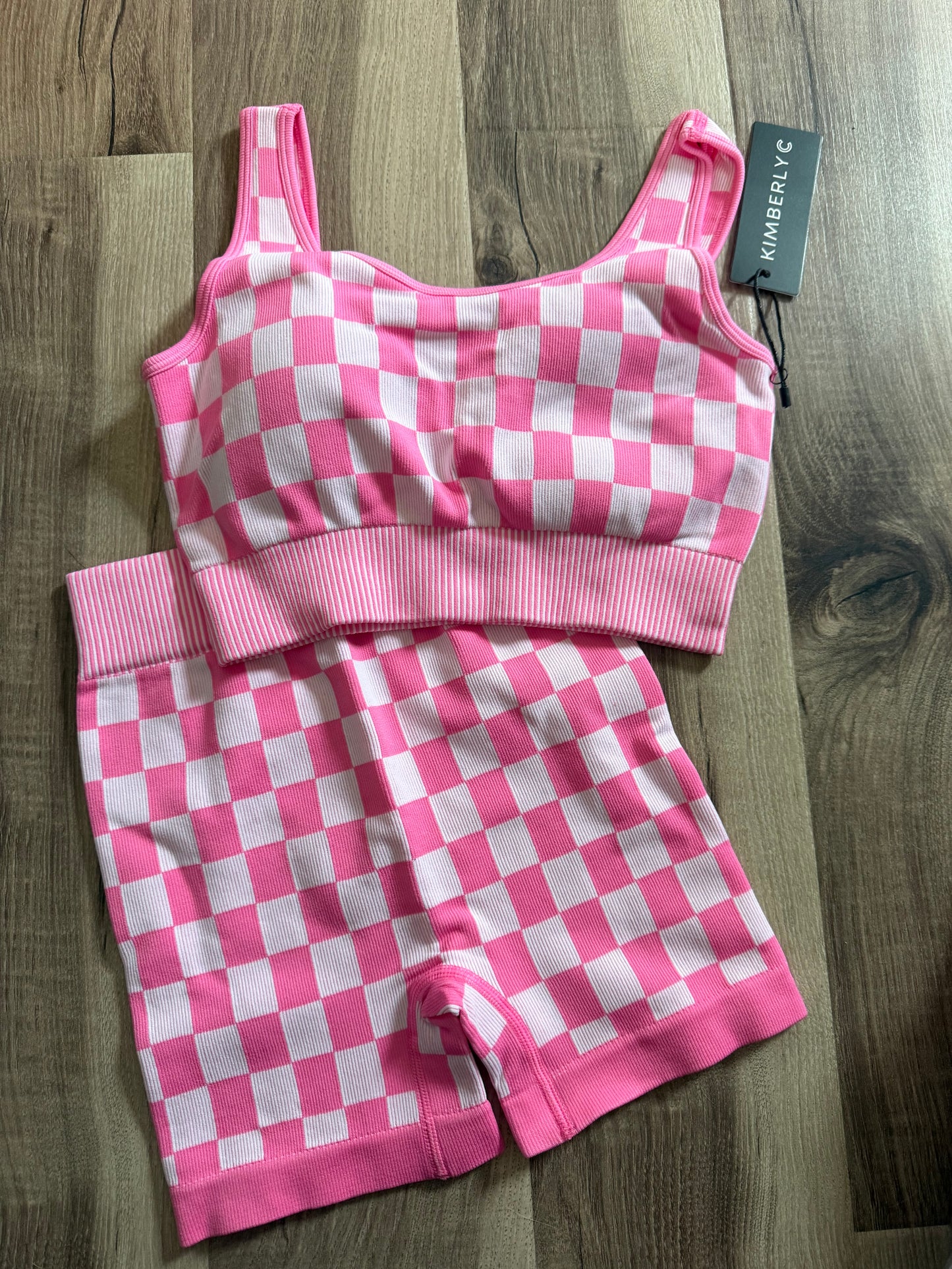 Pink Gingham Seamless Active Set / Checkered
